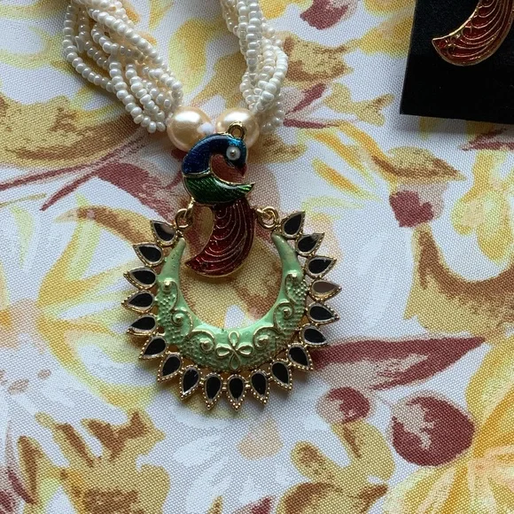 Peacock Pendant Necklace Set with Earrings - Picture 1 of 13